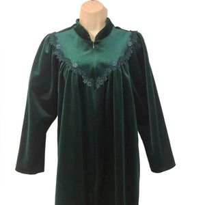Vintage ARIA Velour Long Robe Emerald‎ Green Zip Womens Small 8-10 USA Made